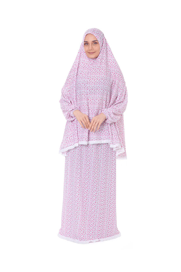 Women Practical Prayer Dress Floral Print Skirt and Headscarf