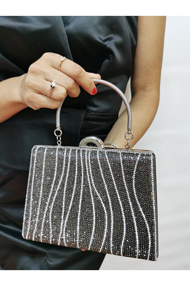 Soave Collection Women's Evening Dress Stone Platinum Shiny Chain Wedding Night Party Bag