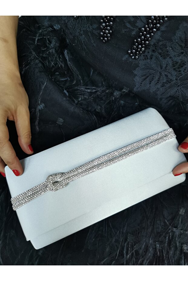 Beegi̇ Concept Women's Evening Dress Stone Satin Pearl Chain Wedding Night Party Bag