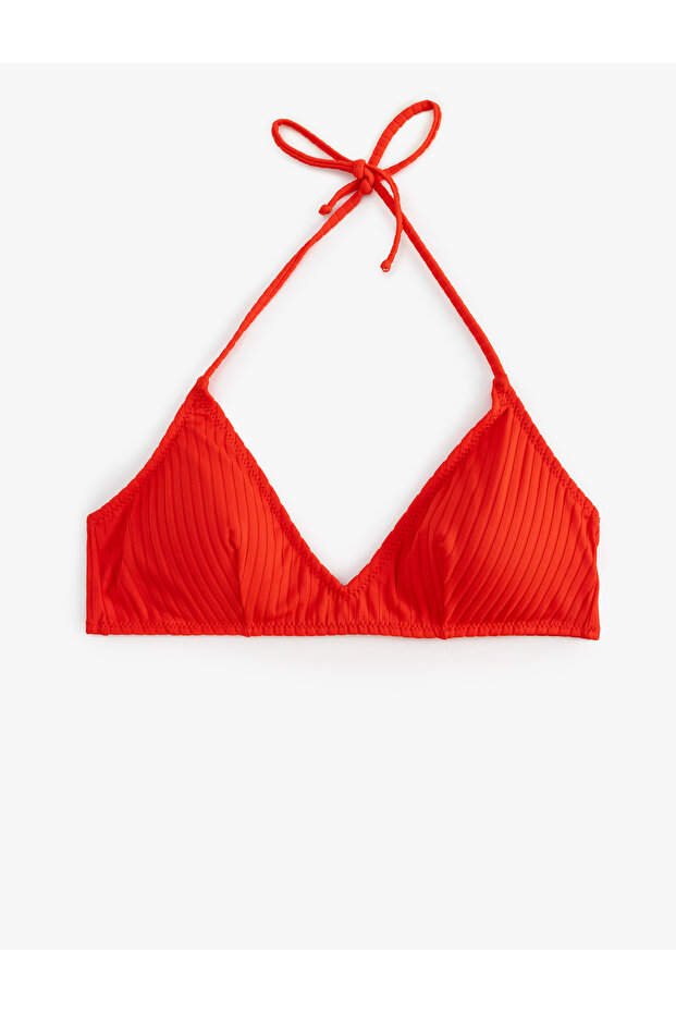 V Neck Halter Neck Textured Bikini Top