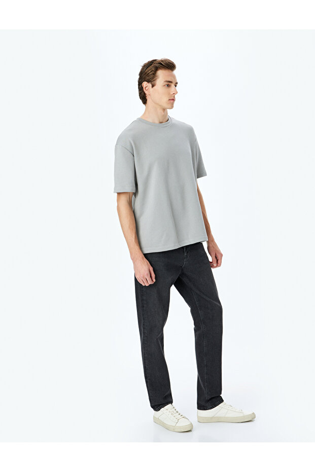 Short Sleeve Label Detailed Cotton Blended Crew Neck Oversize T-Shirt