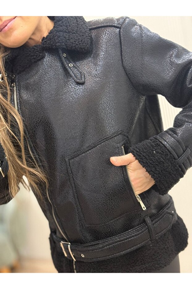 Varak Baskılı Kürklü Mont - 5