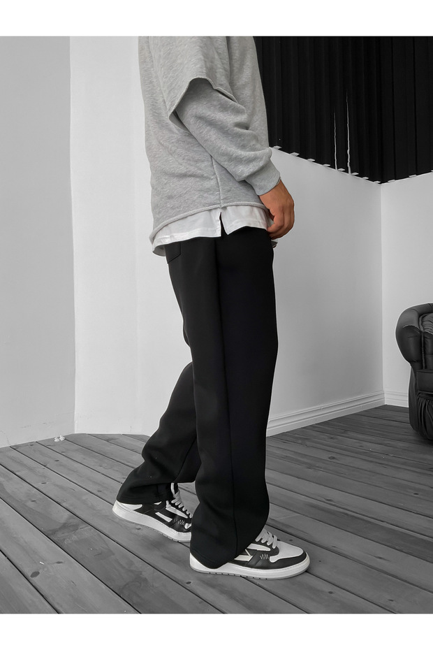 Siyah Basic Boru Paça Eşofman JJ-83 - 4