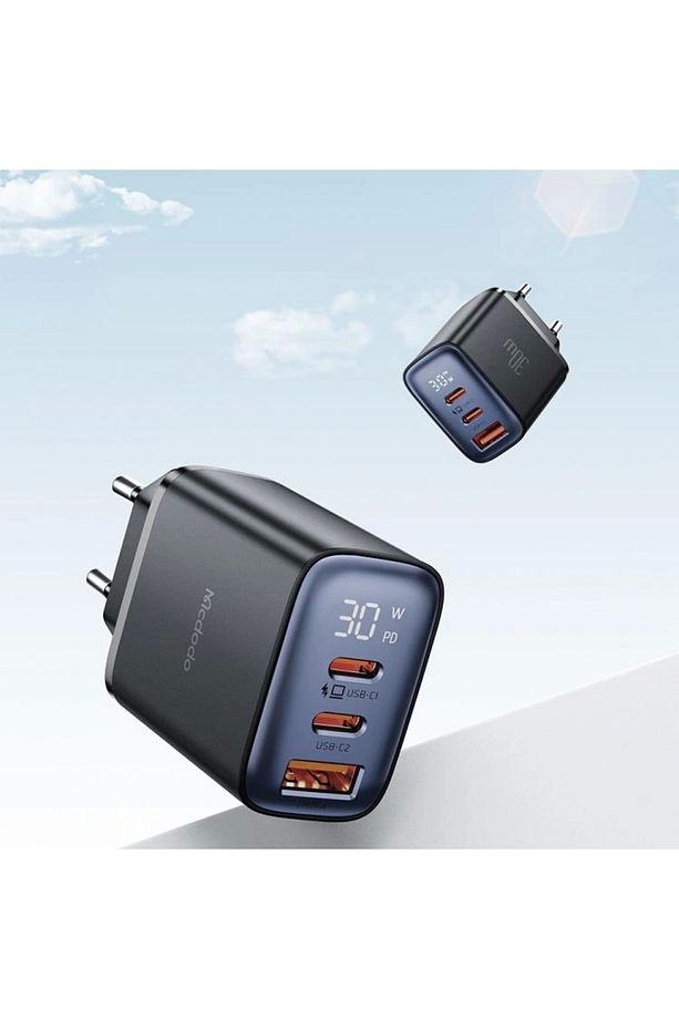 CH-2180 30W 2 TYPE-C 1 USB-A GİRİŞLİ DİGİTAL GÖSTERGELİ HIZLI ŞARJ ALETİ- SİYAH - 3