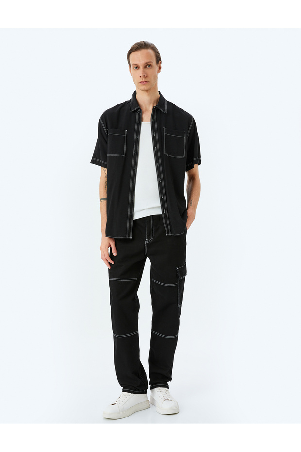 Oversize Cotton Stitching Detailed Cargo Straight Jeans