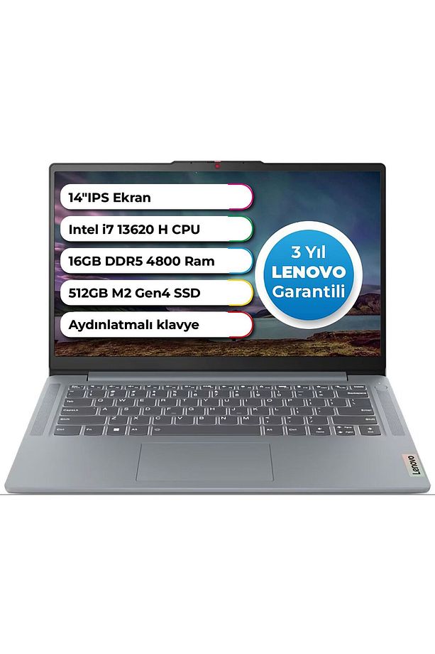 Ideapad 3 Slim Case Intel i7-13620H 10Core 16 GB DDR5 512 GB SSD Freedos 14 Inç 83EL005ATR - 1