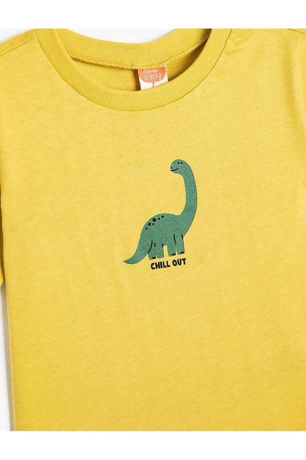 Dinozorlu Tişört Kısa Kollu Bisiklet Yaka Pamuklu - 3
