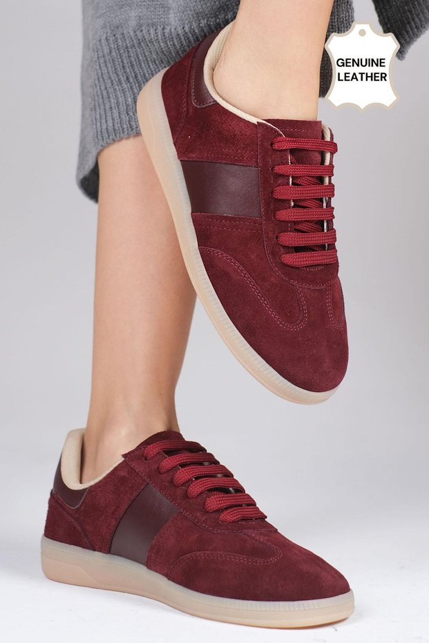 Nicole Genuine Suede Burgundy Color Women's Casual Sneakers