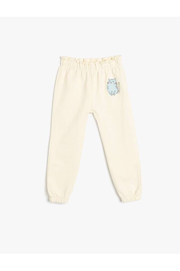 Jogger Sweatpants Cat Printed Lace-Up Waist Cotton Raised