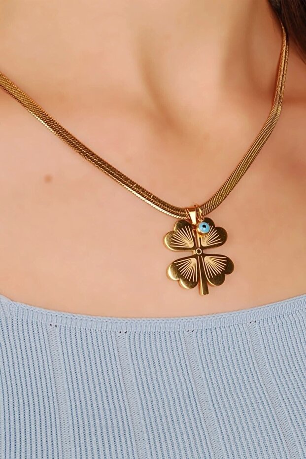 Steel Clover Necklace Gold