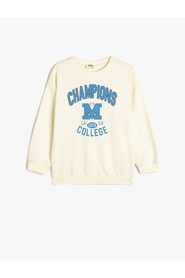 Printed Oversize Crew Neck Long Sleeve Sweatshirt