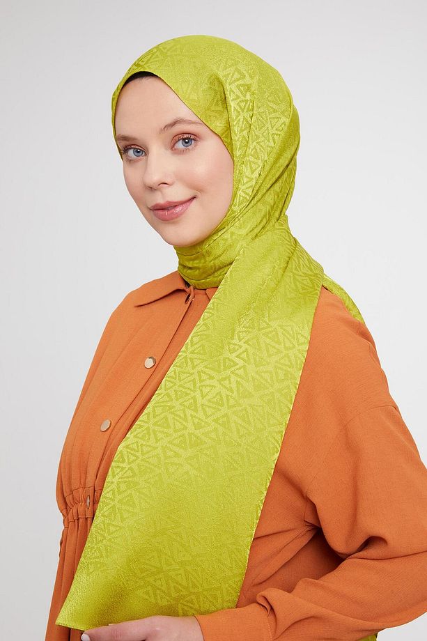 Lime Üçgen Desen Jakarlı Janjan Şal - 3