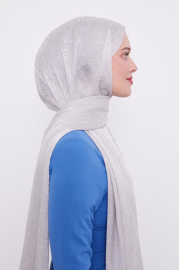 Gri Labirent Desen Jakarlı Janjan Şal - 3