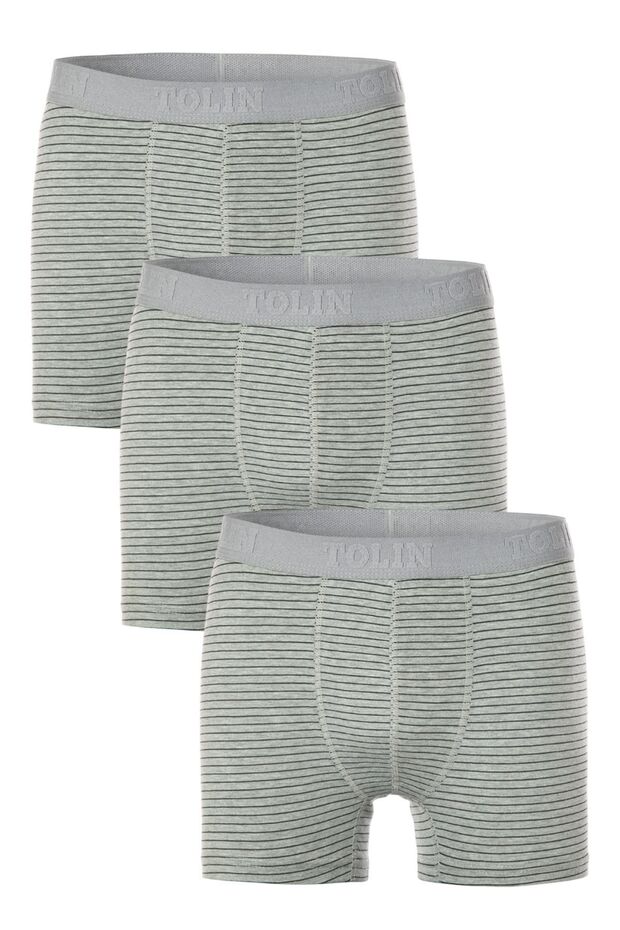Men's 3-Piece Single Jersey Cotton Lycra Gray Striped Boxer Set 4147-07
