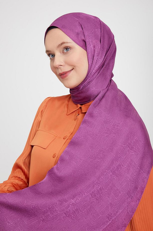 Mürdüm Hologram Desen Jakarlı Janjan Şal - 3