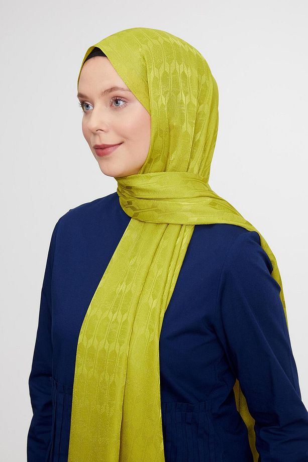 Lime Geometrik Desen Jakarlı Janjan Şal - 1
