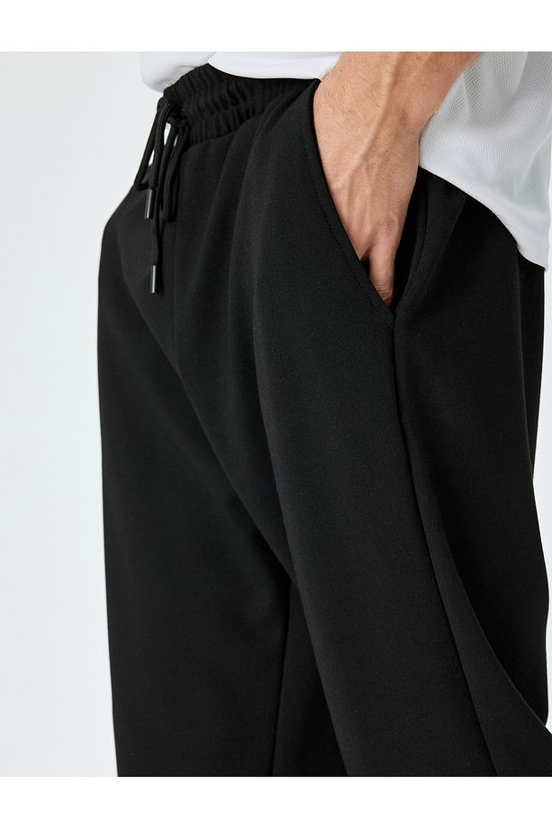 Lastikli Paça Oversize Şardonlu Beli Bağcıklı Jogger Spor Eşofman Altı - 5
