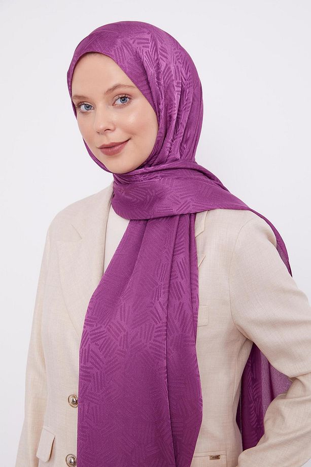 Fuşya Çubuk Desen Jakarlı Janjan Şal - 2