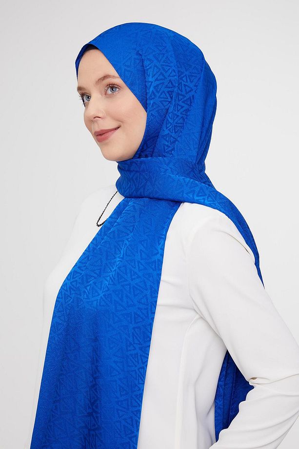 Saks Üçgen Desen Jakarlı Janjan Şal - 3