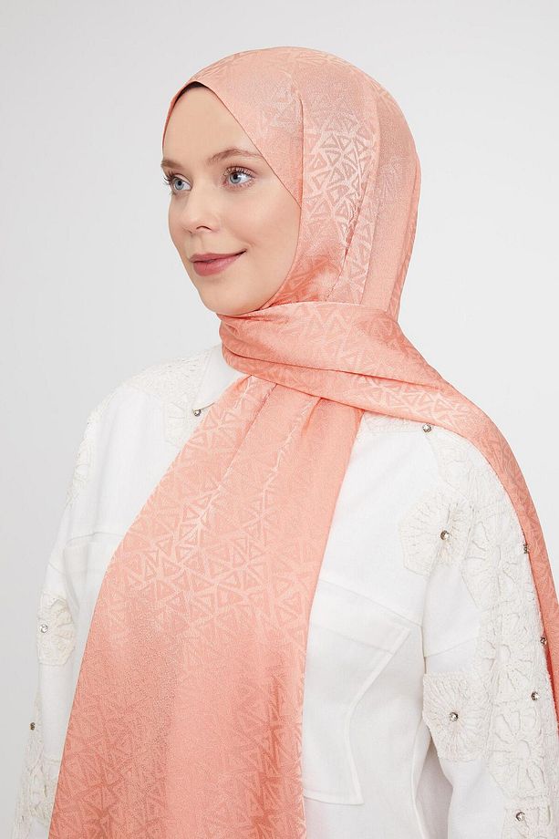 Somon Üçgen Desen Jakarlı Janjan Şal - 2