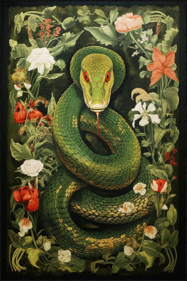 Dido 2 Collection Green Themed Flower and Snake Patterned Creative Modern Decorative Carpet 3271