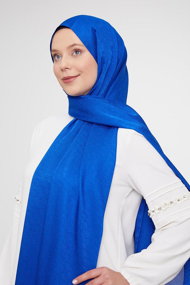 Saks Yuvarlak Desen Jakarlı Janjan Şal - 1