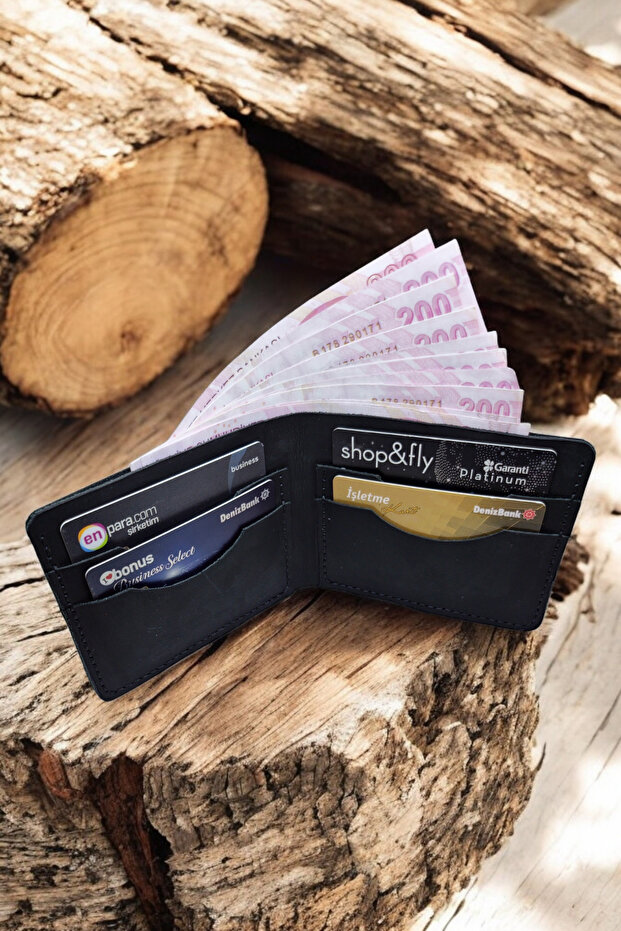 Genuine Leather Men's Wallet - Black - Handmade