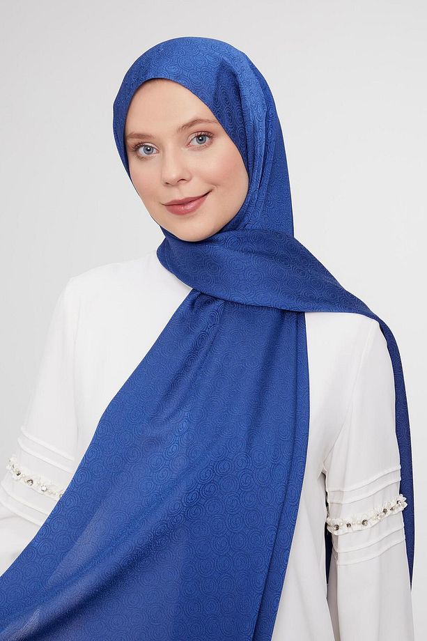 Lacivert Yuvarlak Desen Jakarlı Janjan Şal - 2