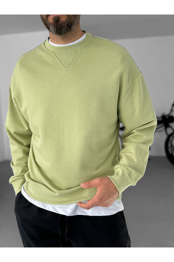 Fıstık Yeşili V Dikiş Basic Sweatshirt KE-418 - 4