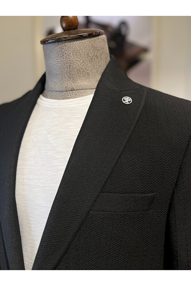 Kratos Slim Fit Siyah Örme Ceket - 2