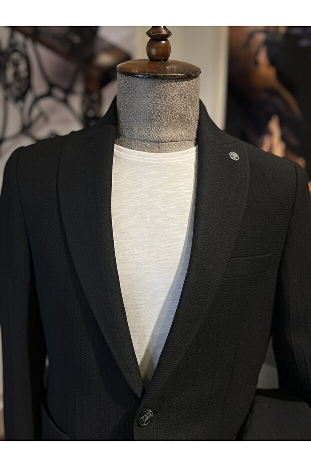 Kratos Slim Fit Siyah Örme Ceket - 4