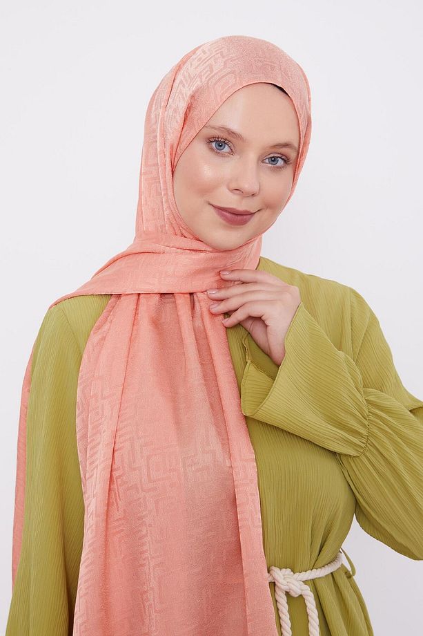 Somon Labirent Desen Jakarlı Janjan Şal - 2