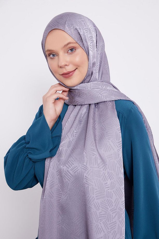 Koyu Gri Çubuk Desen Jakarlı Janjan Şal - 1
