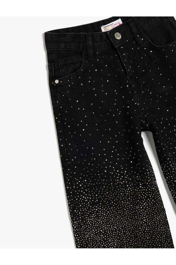 Kot Pantolon Geniş Paça Zımbalı Cepli Pamuklu - Wide Leg Jean - 3