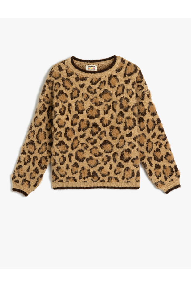 Long Sleeve Crew Neck Leopard Print Knitwear Sweater