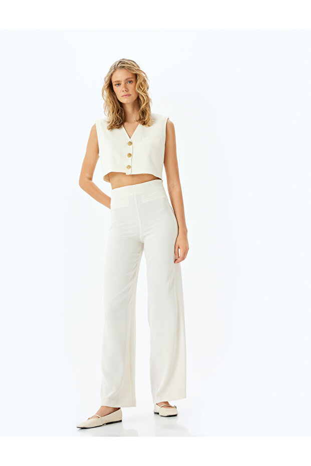 Comfortable Fit Wide Leg High Waist Trousers
