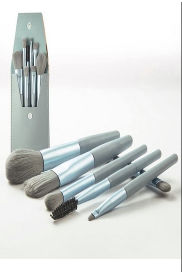 8 Pieces Mini Travel Size with Leather Bag Soft Tip Makeup Brush Set for Daily Makeup