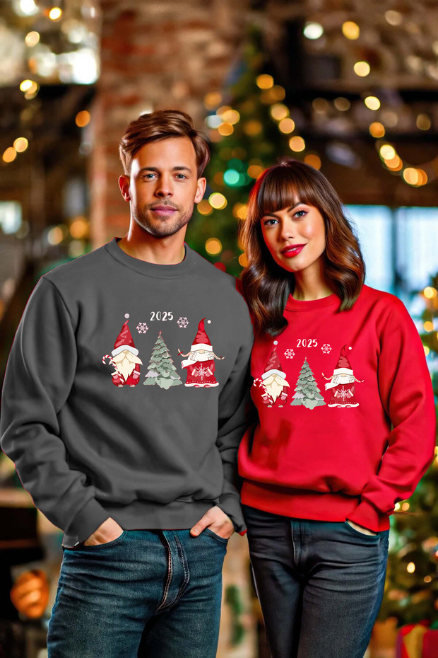- Christmas Themed Lover Couple Combination Double Red Sweatshirt