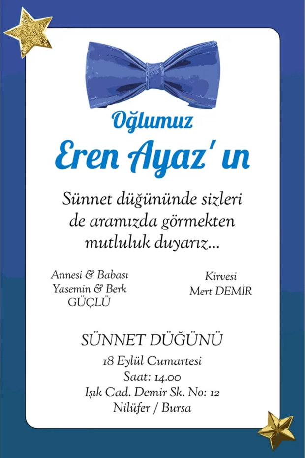 Sünnet Davetiyesi Kişiye Özel ( 1Adet ). - 1