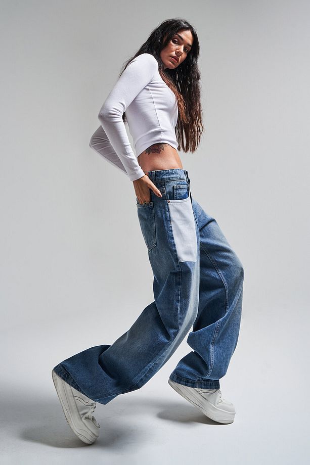 Kadın Kot Rengi 4S584 Cep Detaylı Baggy Fit Denim - 6
