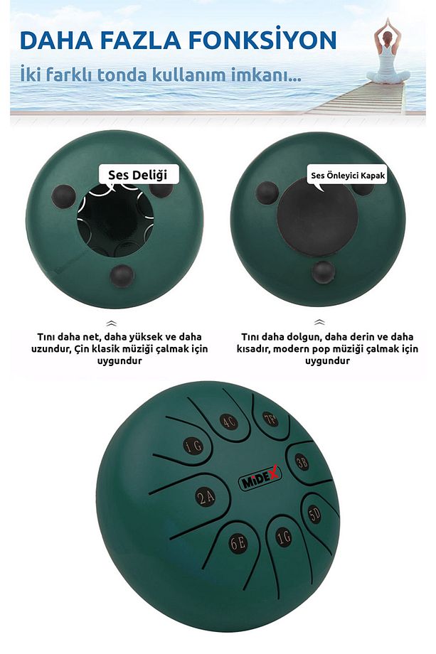 TD-68GR Çelik Dil Davul Handpan 6 İnç 8 Ton Steel Tongue Drum Full Set - 5