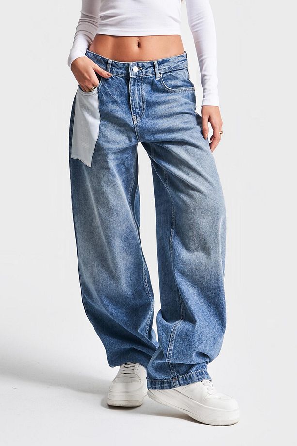 Kadın Kot Rengi 4S584 Cep Detaylı Baggy Fit Denim - 4