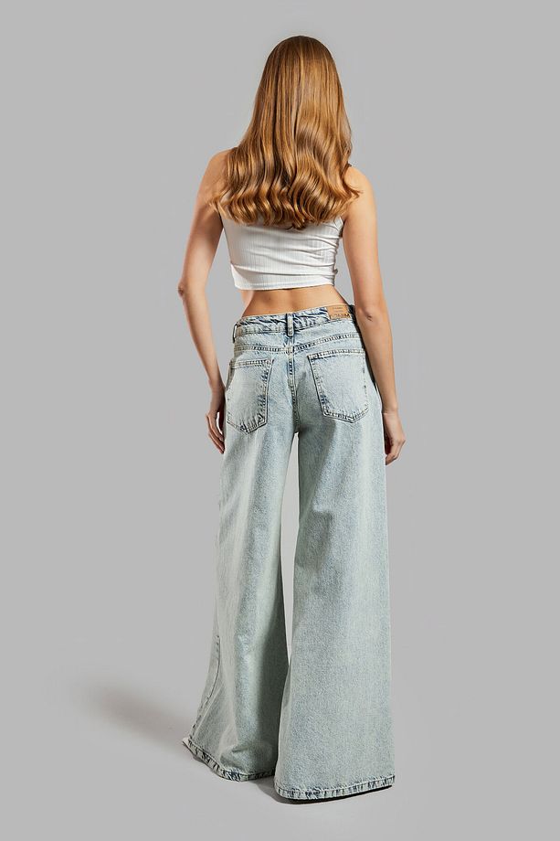 Kadın T.Kot Rengi 4S565 Dantel Detaylı Palazzo Fit Tasarım Denim - 6