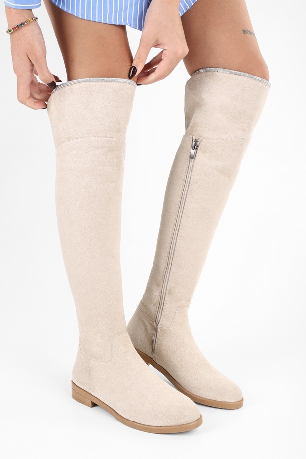 Női Toon bézs velúr csizma bézs velúr - 1