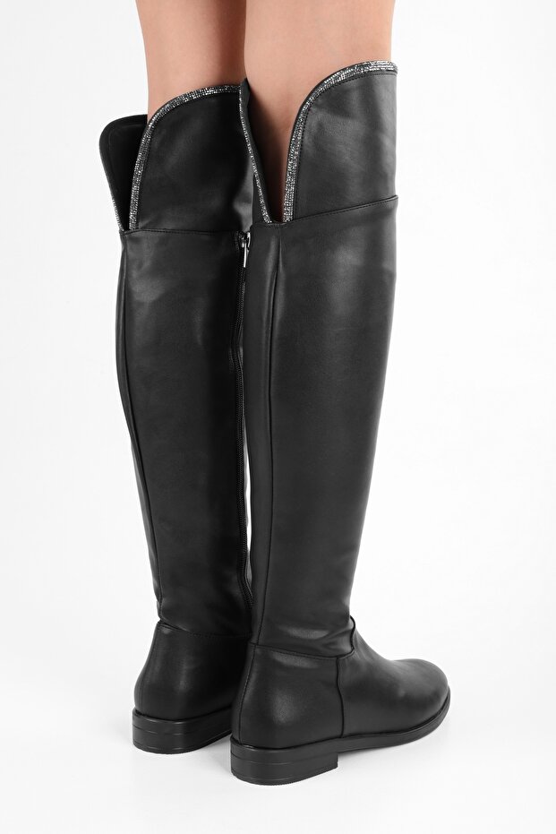 Női Toon fekete bőrű csizma, fekete bőr - 2