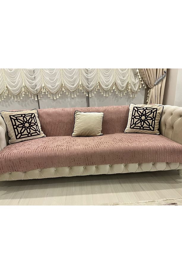 Bambu Çizgili Süngerli Kadife Kaymaz Çekyat Koltuk Örtüsü - 4