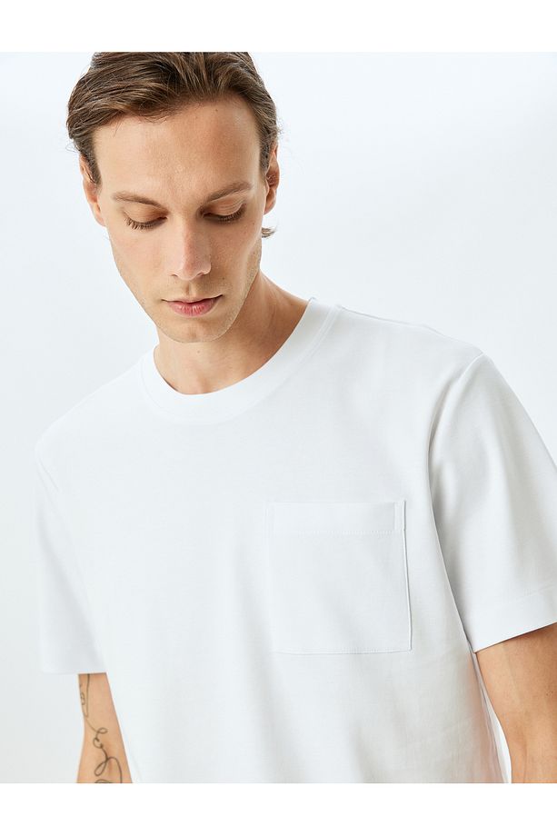 Bisiklet Yaka Regular Fit Kısa Kollu Cepli Pamuklu Basic Tişört - 2