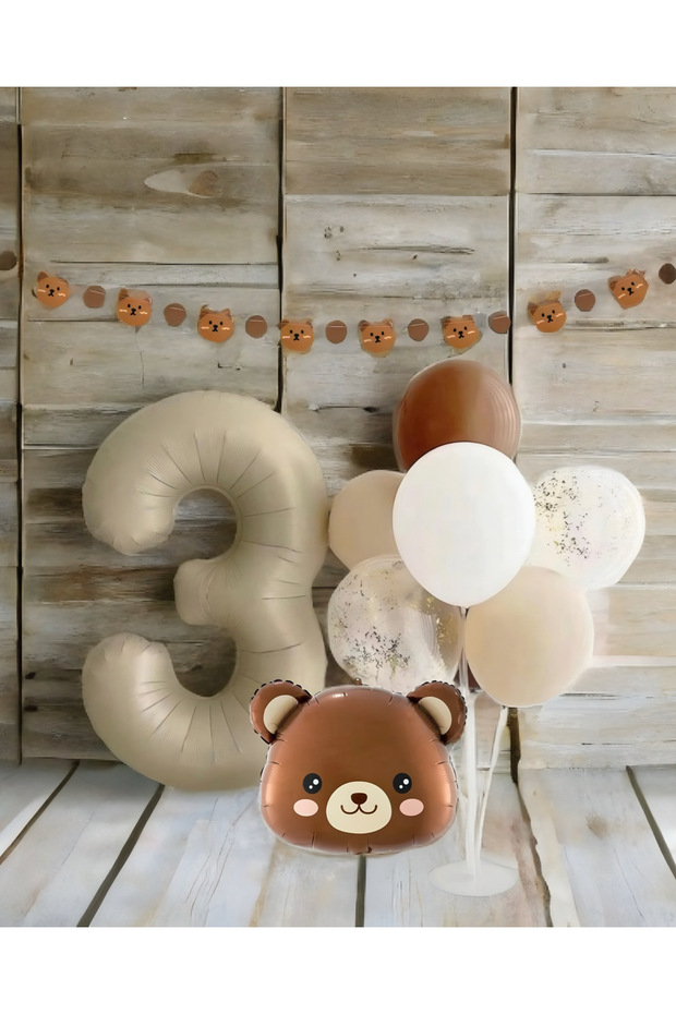 3 Year Old Retro Teddy Bear Birthday Balloon Set