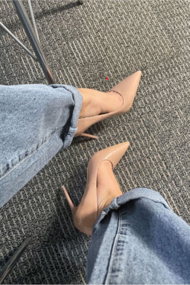 Women's Nude Skin Patent Leather 8cm Thin Transparent Cover Heeled Stiletto Shoes