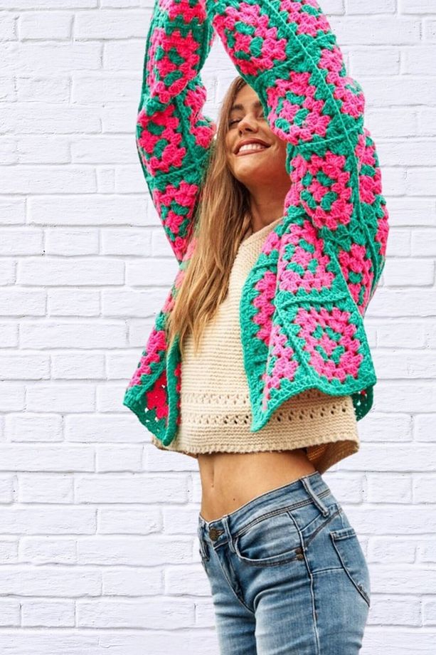El Örgüsü Motif Detaylı Crochet Kadın Hırka - 1